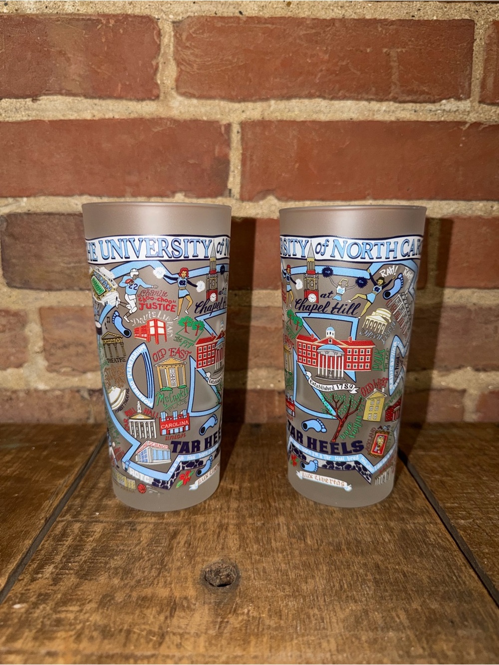 University of North Carolina Tar Heels 2 Frosted Glass Souvenir Academic Sports